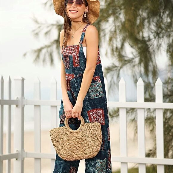 Women's Jumpsuit Loose Colorblock Wide Leg Overall - Picture 1 of 6